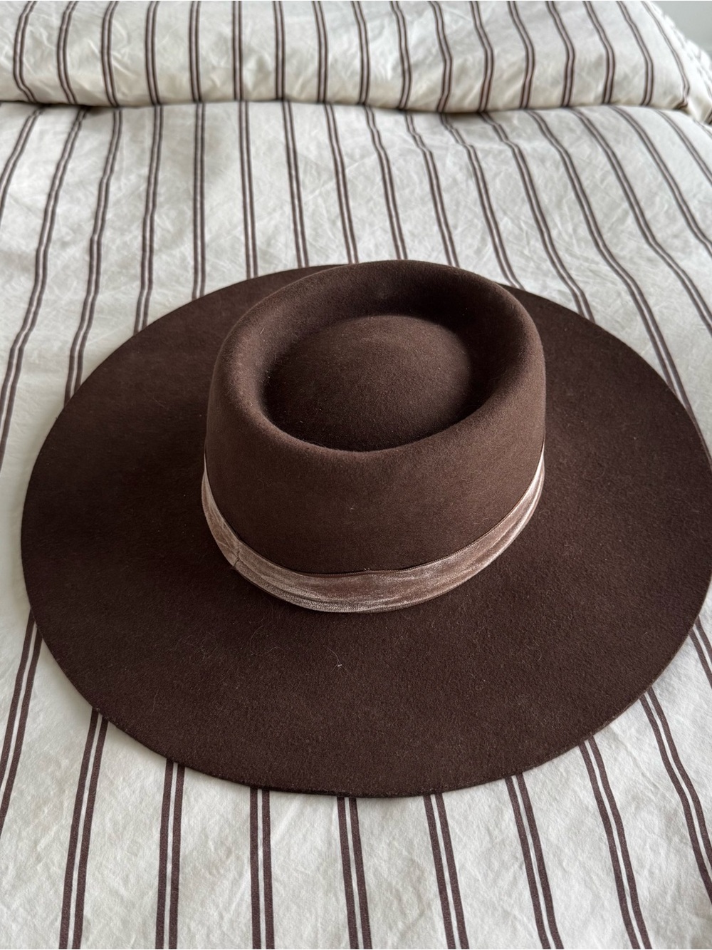 Lack Of Color Chocolate Brown Wide-Brim Felt Hat with Velvet Band